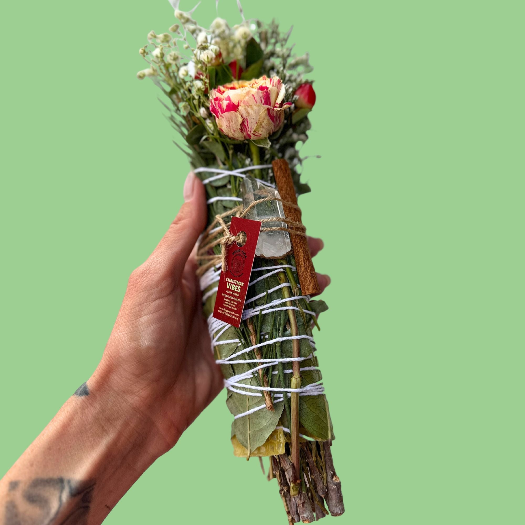 Christmas Cedar Wand w/ Clear Quartz